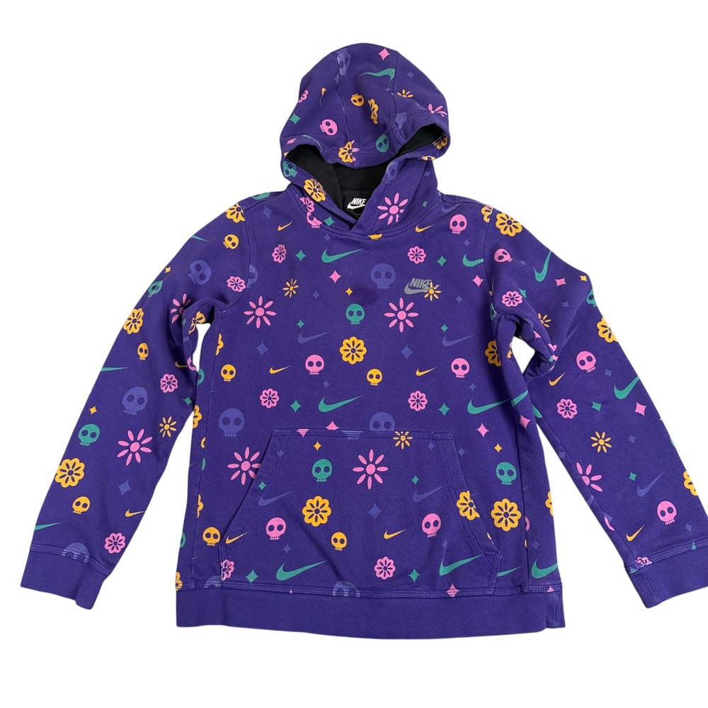 Nike Kids Purple Day of the Dead Sugar Skull Print Hoodie Pullover Swoosh